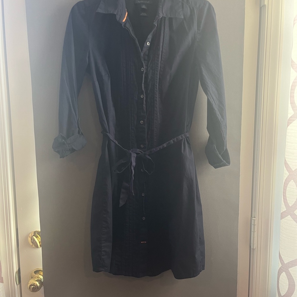 Classic Black Button-Front Shirt Dress with Tie Waist